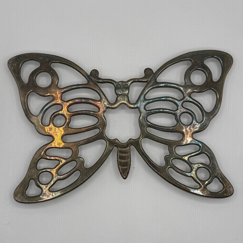 MCM Butterfly Trivet Wall Decor Brass Bronze Metal Openwork Vintage